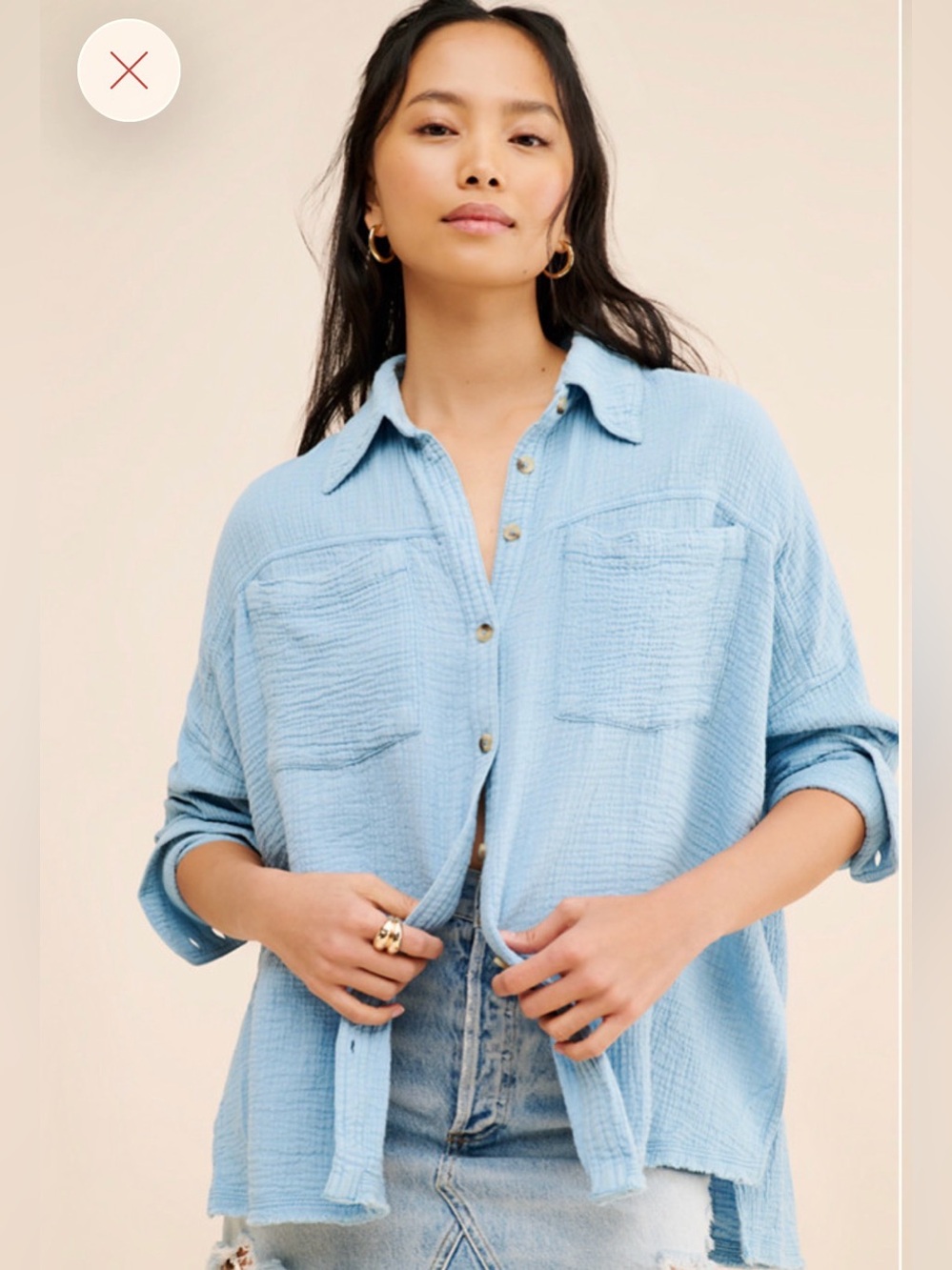 We The Free Light Blue Gauze Button-Down Shirt